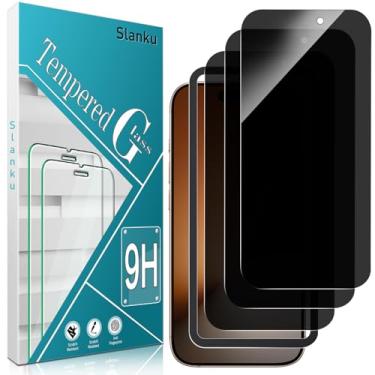 Imagem de Slanku Pacote com 3 protetores de tela de privacidade para iPhone 16 Pro com moldura de instalação, [antiespião], [vidro temperado privado], cobertura total, compatível com capas