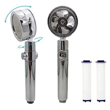 Imagem de 1 peça de ducha de hélice de alta pressão giratória 360° cabeça de chuveiro de chuva economia de água bocal de chuveiro conector universal 2 cm acessórios de banheiro, com elementos de filtro de algodão de 2 PP grátis (prata)