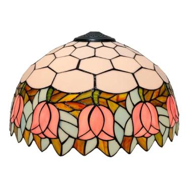Imagem de Abajur Tulipa, 40,6 cm de largura x 22,9 cm de altura, estilo Tiffany, vitral, peça de reposição, vintage, com estampa floral campestre, acessório para luminária de mesa, luminária de chão,