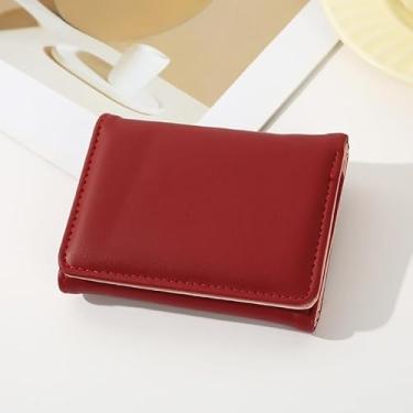 Imagem de Carteira pequena para mulheres, bolsa de mão curta, multicartão, dinheiro, moda, cartão de crédito, carteira fina, presente para mulheres e homens, Vermelho escuro, Estilo retrô