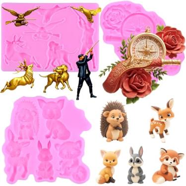 Imagem de MIYAHOUSE Moldes de silicone para fondant de caça para decoração de bolos, topo de cupcake, pasta de goma de chocolate, argila de polímero, conjunto de 3