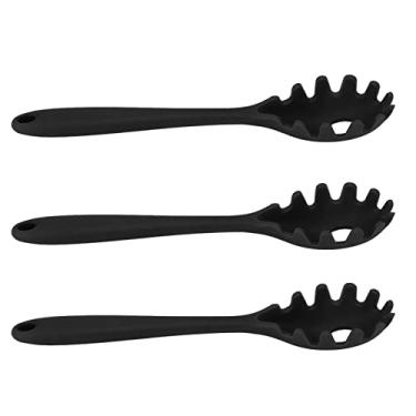 Imagem de QANYEGN Garfo para macarrão de silicone, colher de macarrão resistente ao calor para cozinha, colheres de espaguete para mexer molhos, servir saladas ou servir caçarolas (Preta)