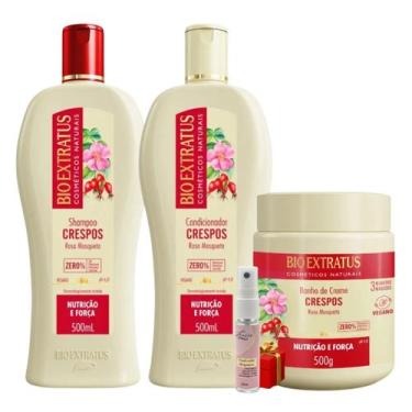 Imagem de Kit Crespos 1 Shampoo 1 Condicionador 1 Banho 500ml Bio Extratus + Pre