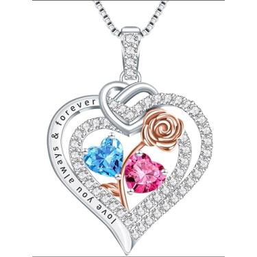 Imagem de LAVALE Colares, presentes para mulheres, colar com pedra do mês de nascimento de coração rosa, presentes de aniversário para esposa, namorada, joia rubi com pedra do mês de janeiro (pedra do