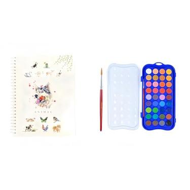 Imagem de Kit de pintura em aquarela, equipado com pincéis de tinta aquarela de 12 cores, kit de pintura em aquarela para iniciantes (36 cores - animais)