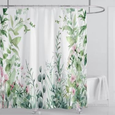 Imagem de Conjuntos de cortina de chuveiro com folhas de aquarela, à prova d'água, planta, floral, cortina de banheiro, folhas de tecido, decoração de banheira com ganchos 28 x 79 pol. - 70 x 200 cm/LxA