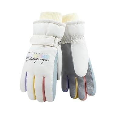 Imagem de Luvas de esqui femininas – Luvas térmicas à prova de vento à prova d'água com dedos de tela sensível ao toque para snowboard e esportes de inverno (brancas)
