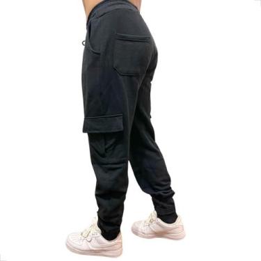 Imagem de Calça Cargo Masculina de Moletom PA Moda Masculina Inverno, Preto, M