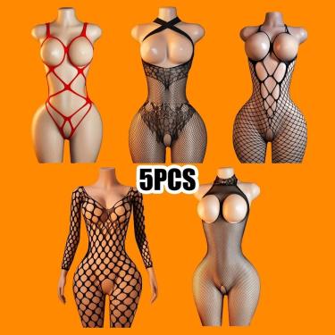 Imagem de Kit 5 Lingerie Sensual Body Meia-Calça Elástica Ajustavél ao Corpo ElaShopp