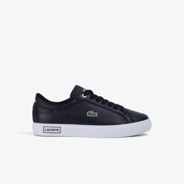 Imagem de Tênis Lacoste Feminino Powercourt de Couro, Preto, Branco, 38