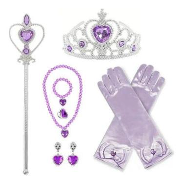 Imagem de Kit Acessórios Princesa Brinco Colar Luva Coroa Anel Varinha - Baby Pl