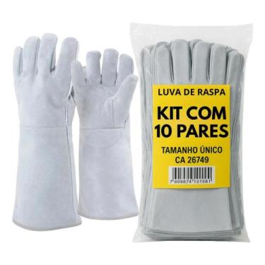 Imagem de 10 Luva Raspa Cano Longo 20cm Concertina Solda Proteção - Plastcor
