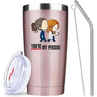 Imagem de Greys Anatomy Merch, Greys Anatomy Gifts, You Are My Person Tumbler, copos isolados de 590 ml com tampa e canudo, canecas de café de aço inoxidável, presentes para melhor amiga, enfermeira, médica