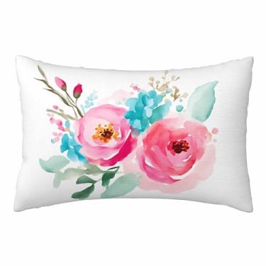 Imagem de Nicokee Capa de almofada aquarela peônia rosa turquesa flores fronhas de almofada de poliéster decorativa para sofá, quarto, sala de estar, tamanho Queen 50 x 76 cm