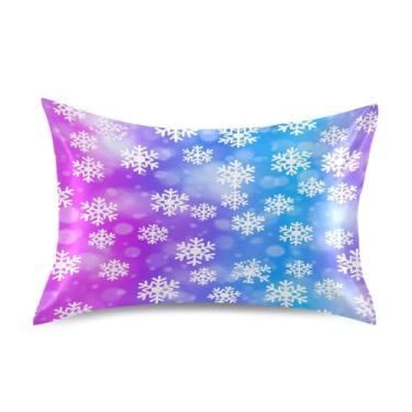 Imagem de Wassud Fronha de cetim de flocos de neve de inverno para cabelo e pele fronhas de seda lisa tamanho padrão capas de travesseiro respiráveis com fecho de envelope