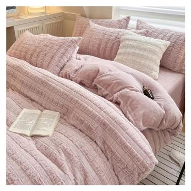 Imagem de Conjunto de edredom de pelúcia quente engrossado de inverno, conjunto de lençol, fronha, 4 peças, luxuoso, tamanho Queen, conjunto de cama (C 200 x 230 cm)