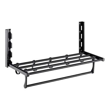 Imagem de 3FLQOOPP Toalheiro para toalheiro para banheiro toalheiro de banho dobrável com ganchos suporte de toalha de parede prateleira de trilho de hotel suporte de armazenamento de cozinha de banheiro