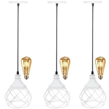 Imagem de 3 Pendente Aramado Esfera Balonê + 3 Lâmpada Lustre Luminária Teto Reg