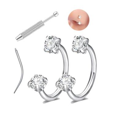 Imagem de Fuqimanman2020 Piercing de nariz de ferradura 20G para mulheres 8 mm aço cirúrgico cartilagem piercing de nariz joia zircônia cúbica hipoalergênico hélice brincos lábio com ferramenta, Zircônia cúbica
