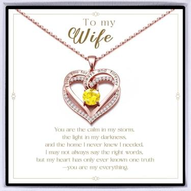 Imagem de Colar de coração banhado a ouro rosa "I Love You" para mulheres, colar de amor eterno, pingente de pedra do mês de nascimento para aniversário dela, aniversário, dia dos namorados, presente de Natal