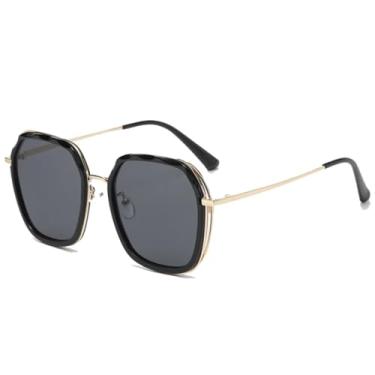 Imagem de HPIRME Óculos femininos oversized com armação de metal, estilo masculino, para uso externo, com proteção UV400 (dourado, preto e cinza)