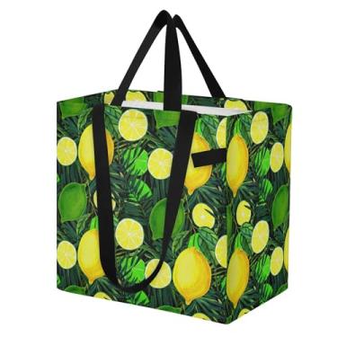 Imagem de SEHANY Sacolas de compras reutilizáveis de verão limão com alças reforçadas, bolsa de compras de lona dobrável à prova d'água de grande capacidade para viagem, cozinha, praia