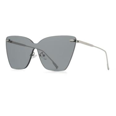 Imagem de HPIRME Óculos de metal femininos com proteção UV400, sem armação, para uso externo (cinza prateado brilhante)