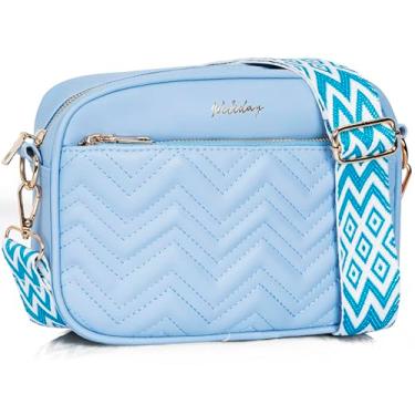 Imagem de WELIDAY Bolsas transversais acolchoadas femininas de couro vegano, bolsas de ombro para mulheres com alça larga ajustável, Azul claro