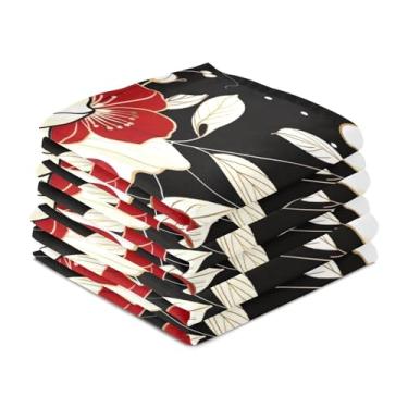 Imagem de Wassud Toalhas de cozinha flores brancas vermelhas toalhas de prato de cozinha pacote com 6 panos de prato macios com laço para pendurar toalha de mão super absorvente de secagem rápida toalhas de chá