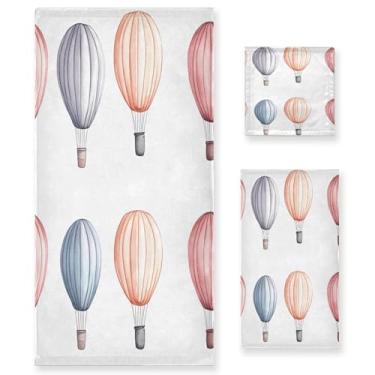 Imagem de xigua Balões de ar quente aquarela conjunto de toalhas de banheiro absorvente macio toalha de banho 3 peças toalha de mão toalhas decorativas para banheiro, academia, hotel, praia, piscina