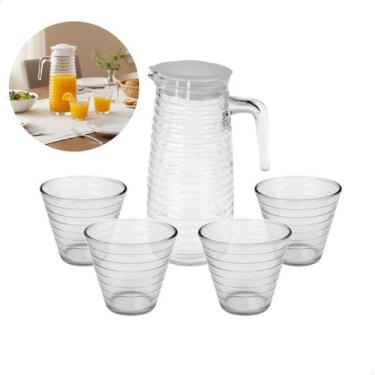Imagem de Conjunto Jogo Jarra 800ml 4 Copos 250ml Vidro Grosso Suco Água Refrige