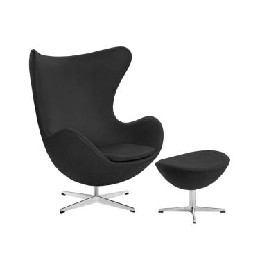 Imagem de Poltrona Egg Com Puff Base Alumínio Em Sintético Preto