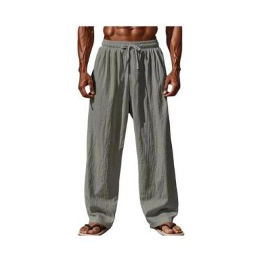 Imagem de Calças Casuais Masculinas plus Size Em Algodão E Linho Com Corte Reto 