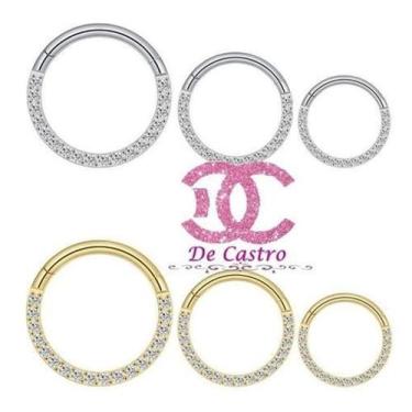 Imagem de Piercing Argola 100% Titânio Septo Daith Pedra Prata 8 Mm - De Castro 