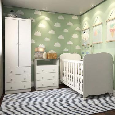 Imagem de Quarto de Bebê Completo Smim Uli 2 Portas 6 Gavetas 100% Mdf Branco Brilho - Móveis Peroba