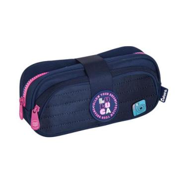 Imagem de Estojo Duplo Escolar Luluca Infantil Juvenil Azul Matelassê - UP4YOU