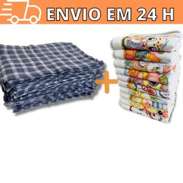 Imagem de Kit 10 Pano de Prato 100% Algodão + 10 Pano de Chao Xadrez Grande - GG