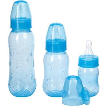 Imagem de Kit com 3 Mamadeira Kuka Bico Redondo Azul Liso - 3171