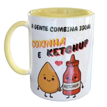 Imagem de Caneca Porcelana Casal Como Coxinha e Ketchup - Pense Canecas, Amarelo