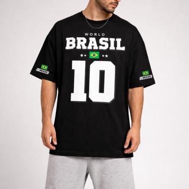 Imagem de Camiseta Oversized Masculina de Futebol Brasil Manga Curta Camiseta Time Casual-Masculino