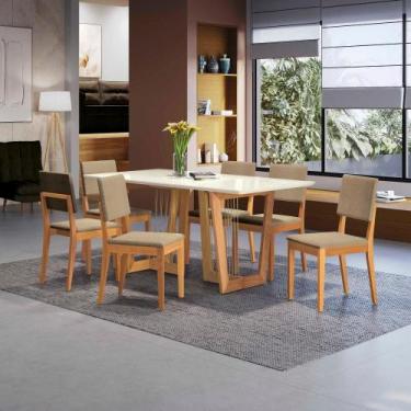 Imagem de Conjunto Sala de Jantar Dora em Madeira Maciça 6 Cadeiras Boucle Bege 