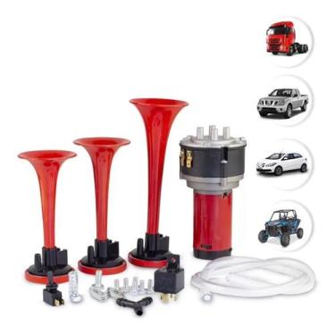 Imagem de Buzina Eletropneumática Vetor Auto Carro/Caminhão 3 Cornetas 12v C/ Co