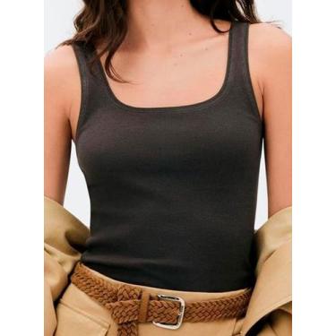 Imagem de Blusa Regata Hering 4ALF Feminina Decote Quadrado Canelada Algodão T. 