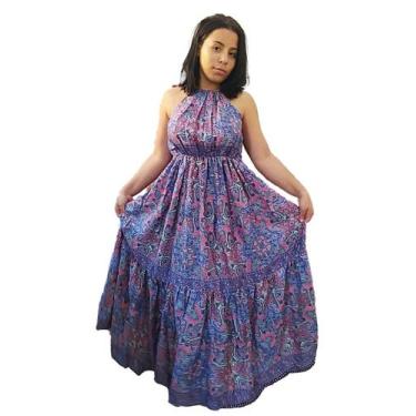 Imagem de Vestido Indiano Seda Longo Estampado Boho Babados 2767 - Show store, L