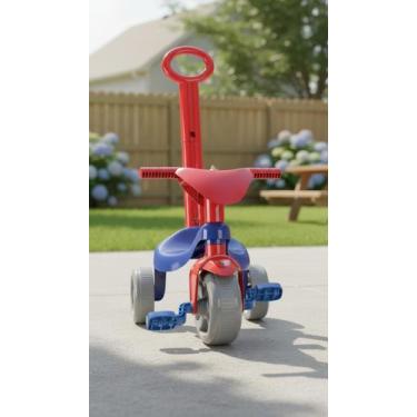 Imagem de Triciclo Infantil com Haste de Empurrar Vermelho Azul - Congratulation
