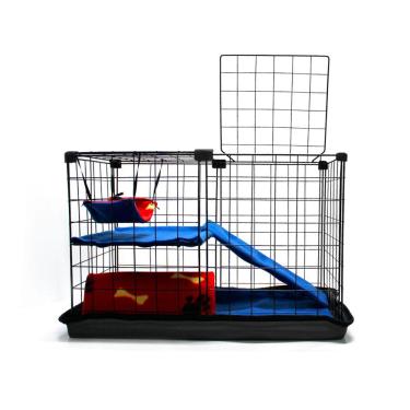 Imagem de Cercado Pet Porquinho da India 30x60x40 Preto com Teto Toca Rede e Tapete Higiênico Macho