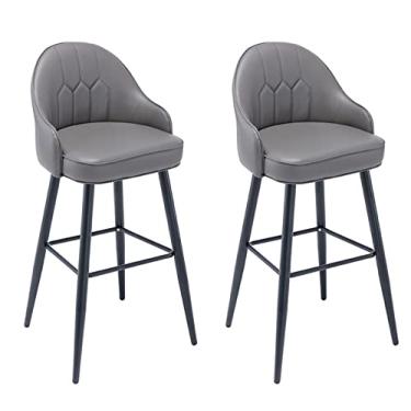 Imagem de Bancos de Barra Conjunto de 2, Altura do Contador Pu Cadeiras de Bar Estofadas de Couro com Ergonomicamente de Volta, Assento Estofado com Estrutura Cromada Preta, para Bares, Restaurantes, Balcões