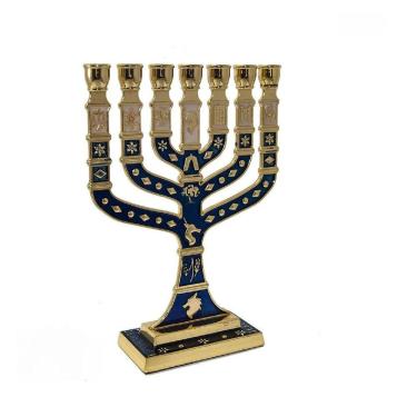 Imagem de Candelabro Sete Pontas - Menora 12Cm - Azul - De Israel
