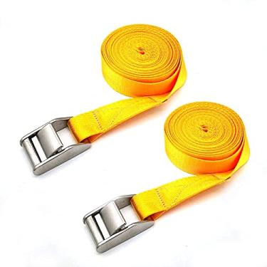Imagem de JY-MARINE Tiras de amarração de 3,5 m x 2,5 cm, tiras de amarração resistentes ajustáveis de aço inoxidável com fivela de came alças de amarração para motocicleta, carga, caminhões, reboque, bagagem pacote com 2