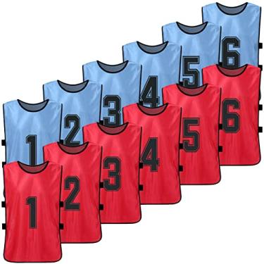 Imagem de Qudai 12 PCS Pinnies de Futebol Infantil 2 Cores Camisas de Futebol de Secagem Rápida Juventude Esportes Scrimmage Equipe de Basquete Treino Babadores Numerados Colete Esportivo de Prática